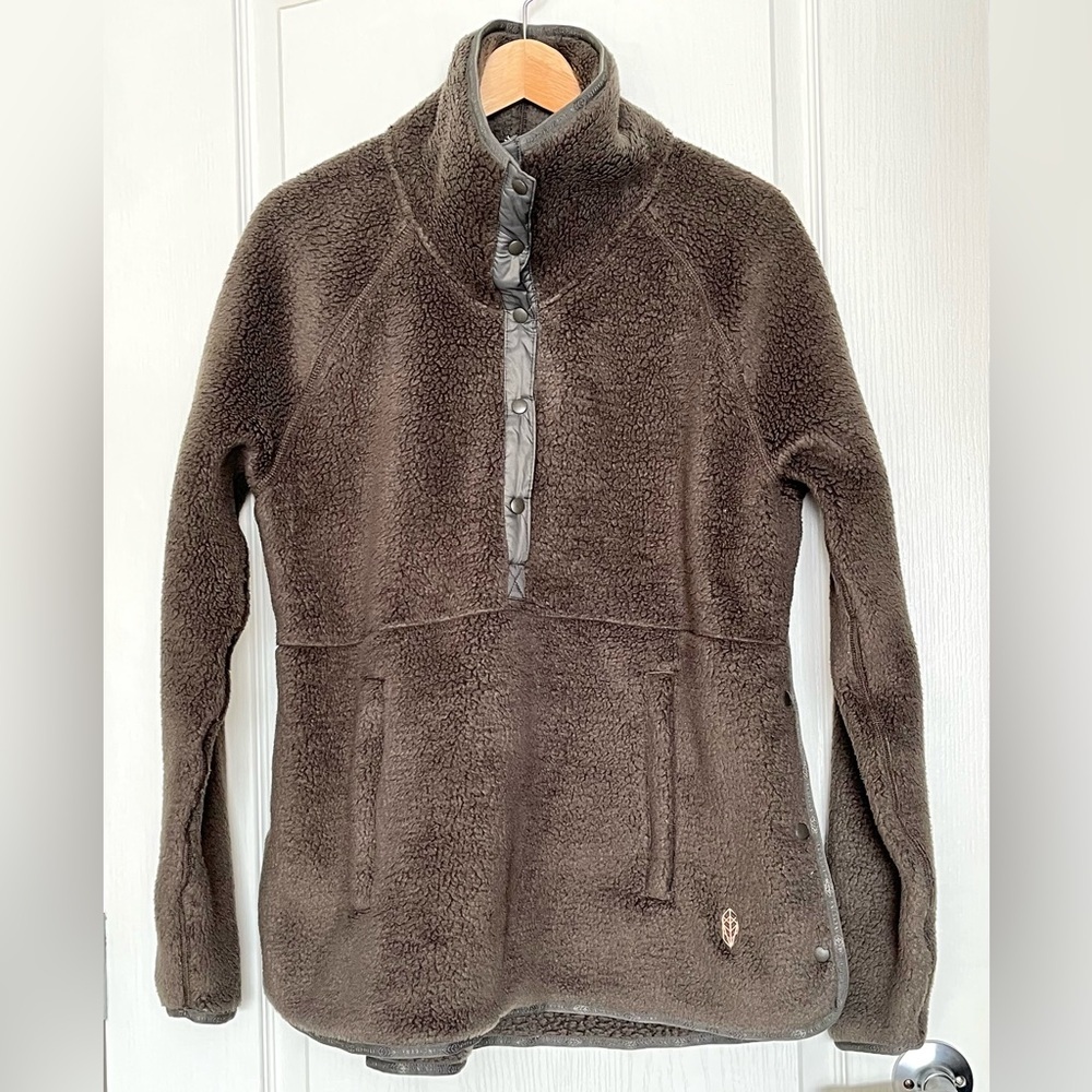 Indygena Pecora Fleece Pullover High Nexk Snap Tunic Caper Green Sz L Gorpcore